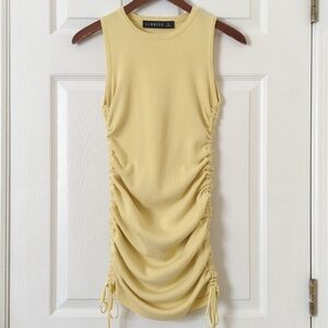 Lioness Military Minds Knit Sleeveless Side Ruched Mini Dress Mellow Yellow M